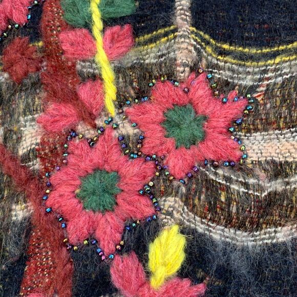 Anthropologie Aszakka Embroidered Beaded Wool Blend Poncho Cape Sweater S M L XL - Picture 13 of 13